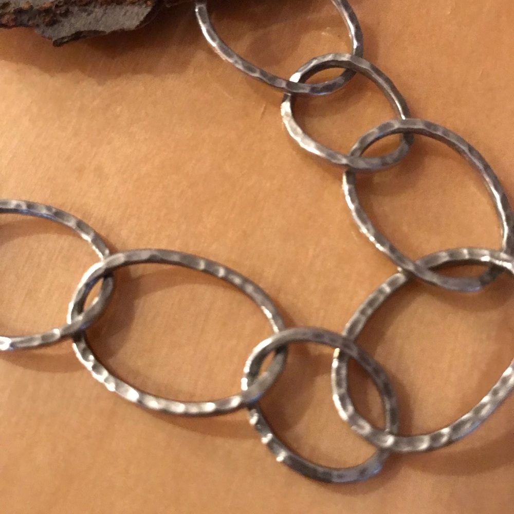 Sterling Solid Link Hammered Necklace - image 4